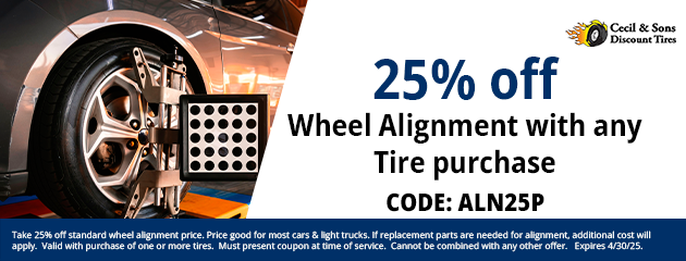 25% off Wheel Alignment with any Tire purchase